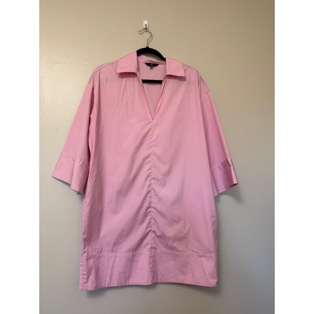 Banana Republic Pink Cotton V-Neck Oversized Shirt Dress/ tunic with Pockets
